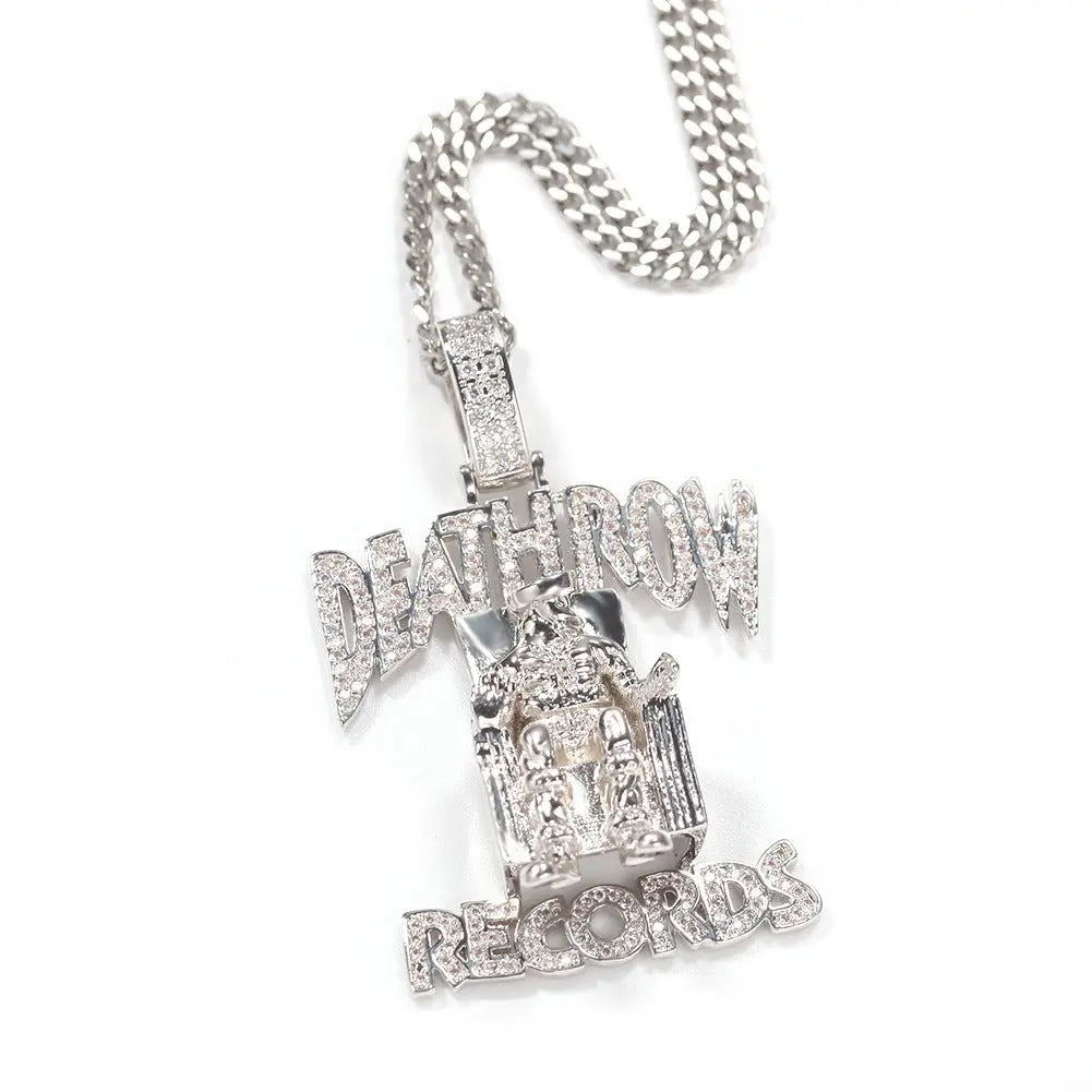 DEATHROW necklace inlaid with zircon and featuring hip-hop lettering - Blade & Thread