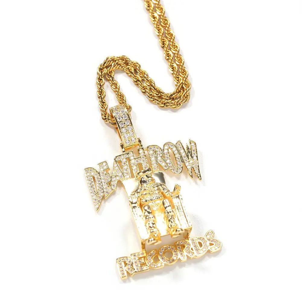 DEATHROW necklace inlaid with zircon and featuring hip-hop lettering - Blade & Thread
