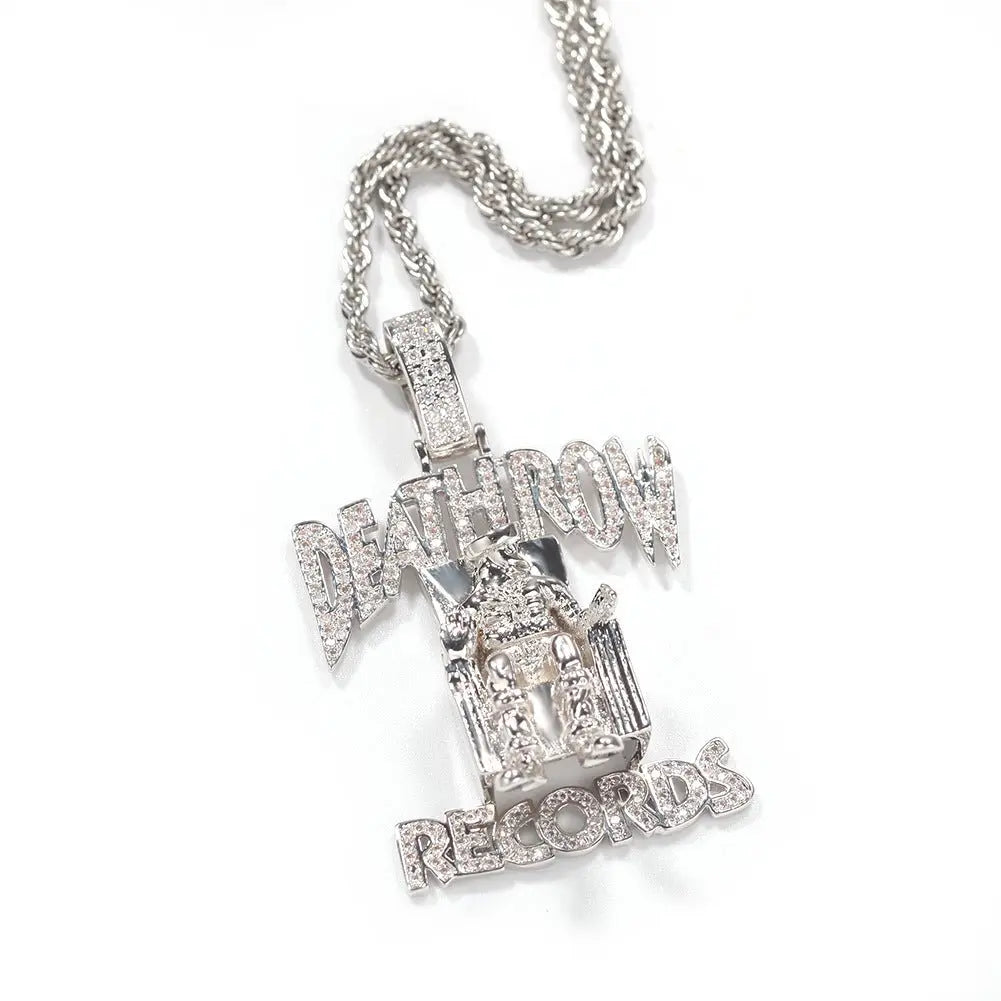DEATHROW necklace inlaid with zircon and featuring hip-hop lettering - Blade & Thread