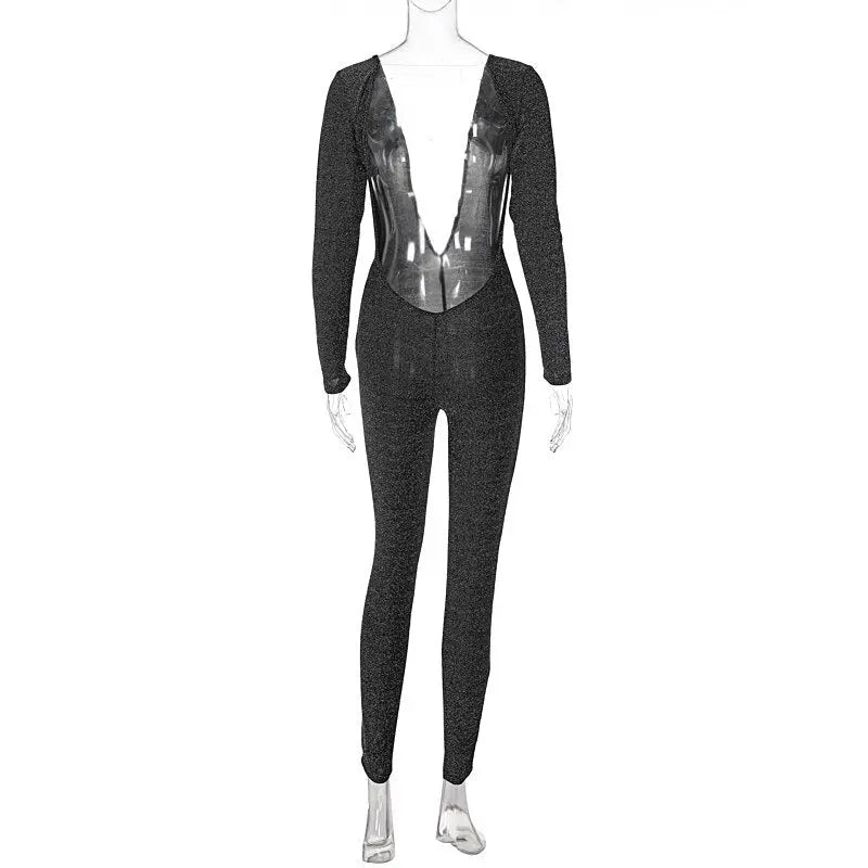 Deep V Neck Skinny Jumpsuit Bodycon - Blade & Thread