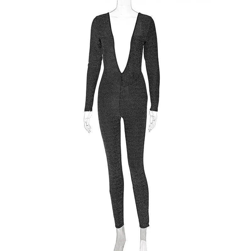 Deep V Neck Skinny Jumpsuit Bodycon - Blade & Thread