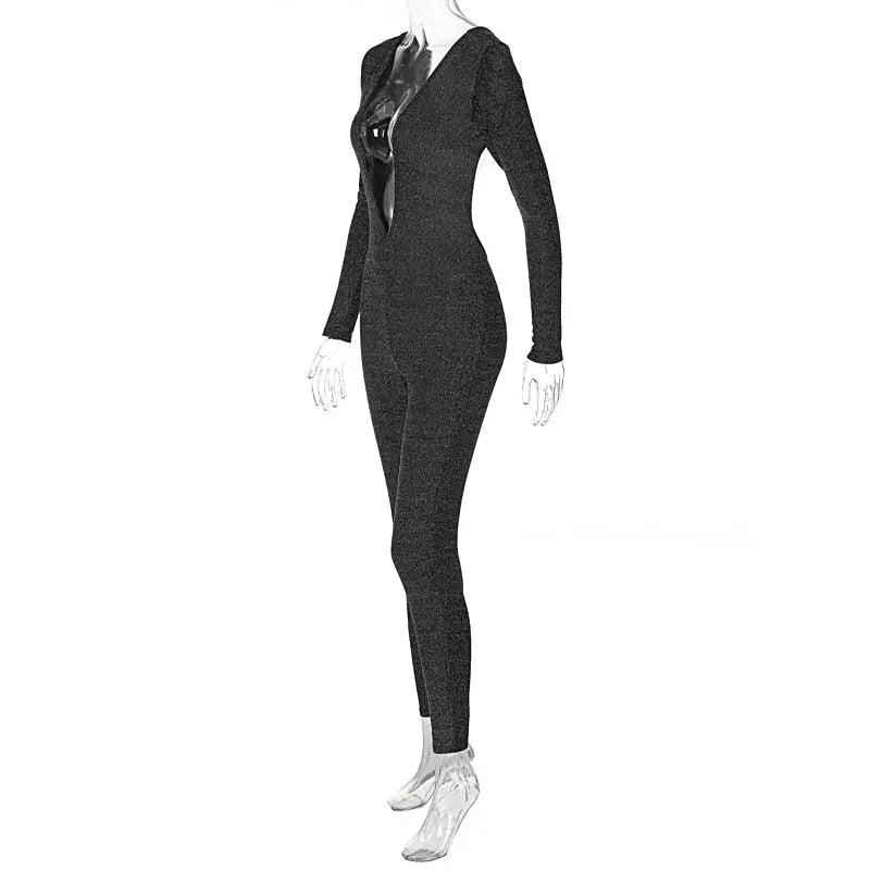 Deep V Neck Skinny Jumpsuit Bodycon - Blade & Thread