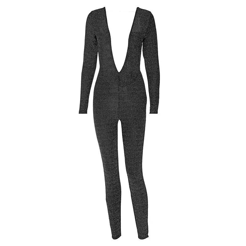 Deep V Neck Skinny Jumpsuit Bodycon - Blade & Thread