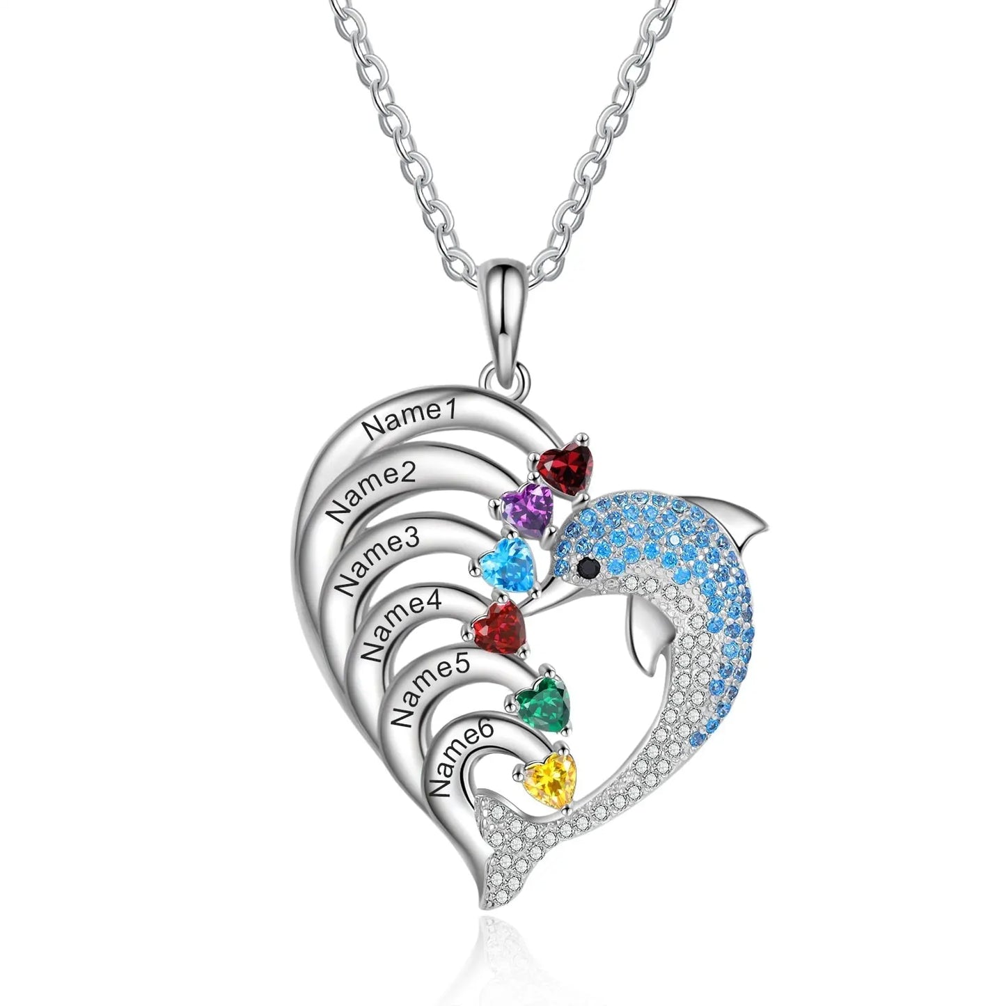 Delicate Dolphin 2-8 Name Necklace Customized Heart Pendant - Blade & Thread