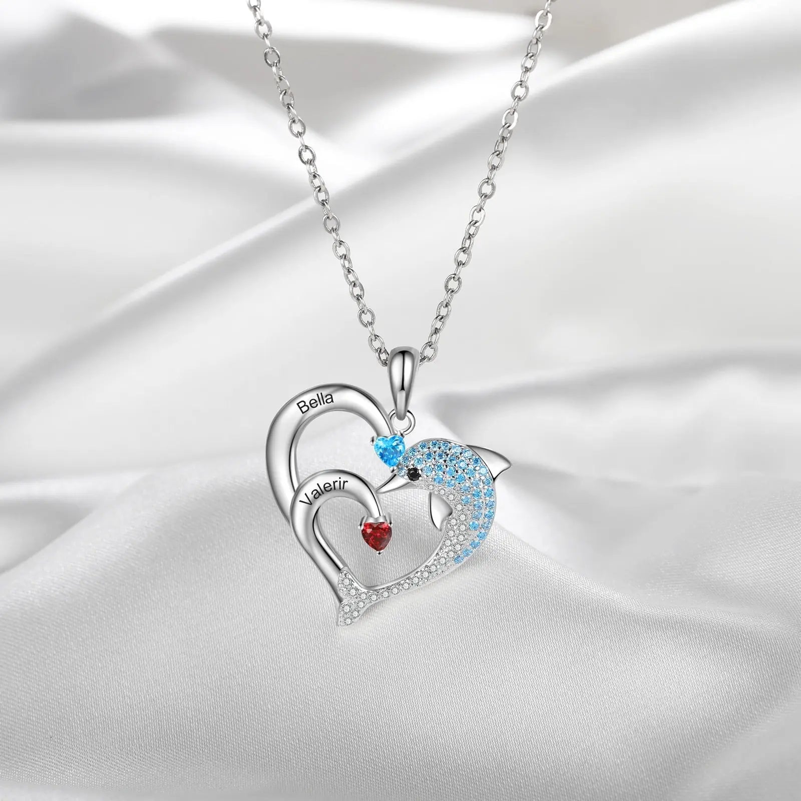Delicate Dolphin 2-8 Name Necklace Customized Heart Pendant - Blade & Thread