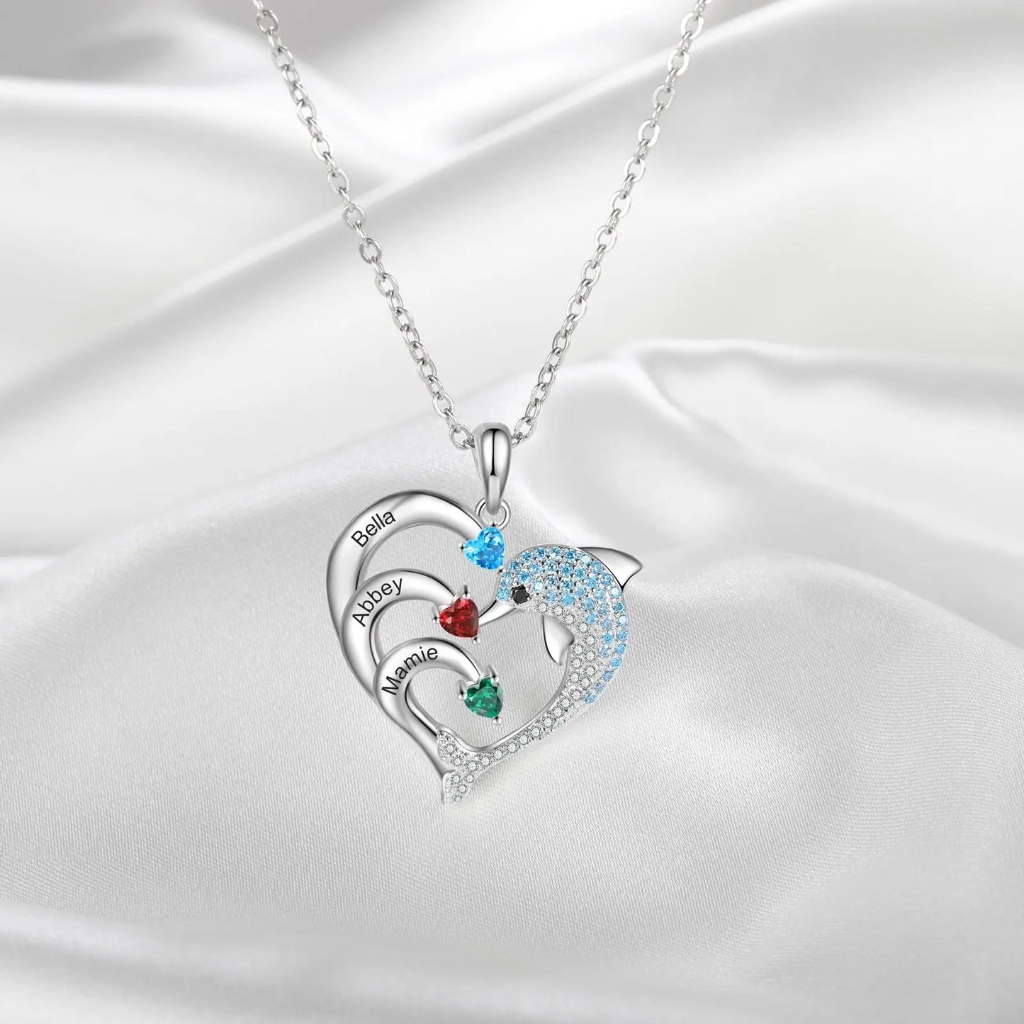 Delicate Dolphin 2-8 Name Necklace Customized Heart Pendant - Blade & Thread
