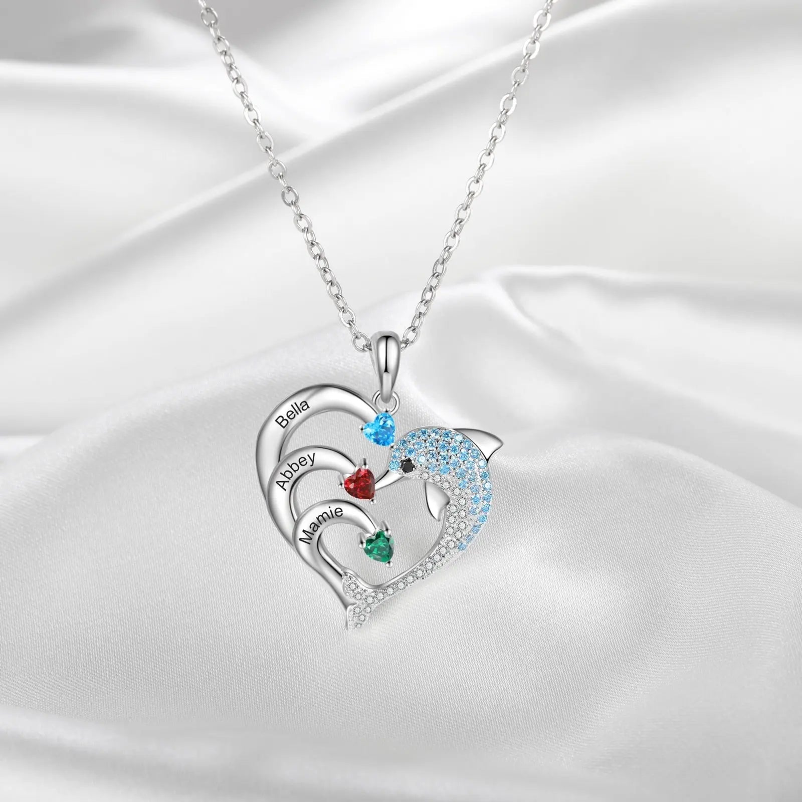 Delicate Dolphin 2-8 Name Necklace Customized Heart Pendant - Blade & Thread