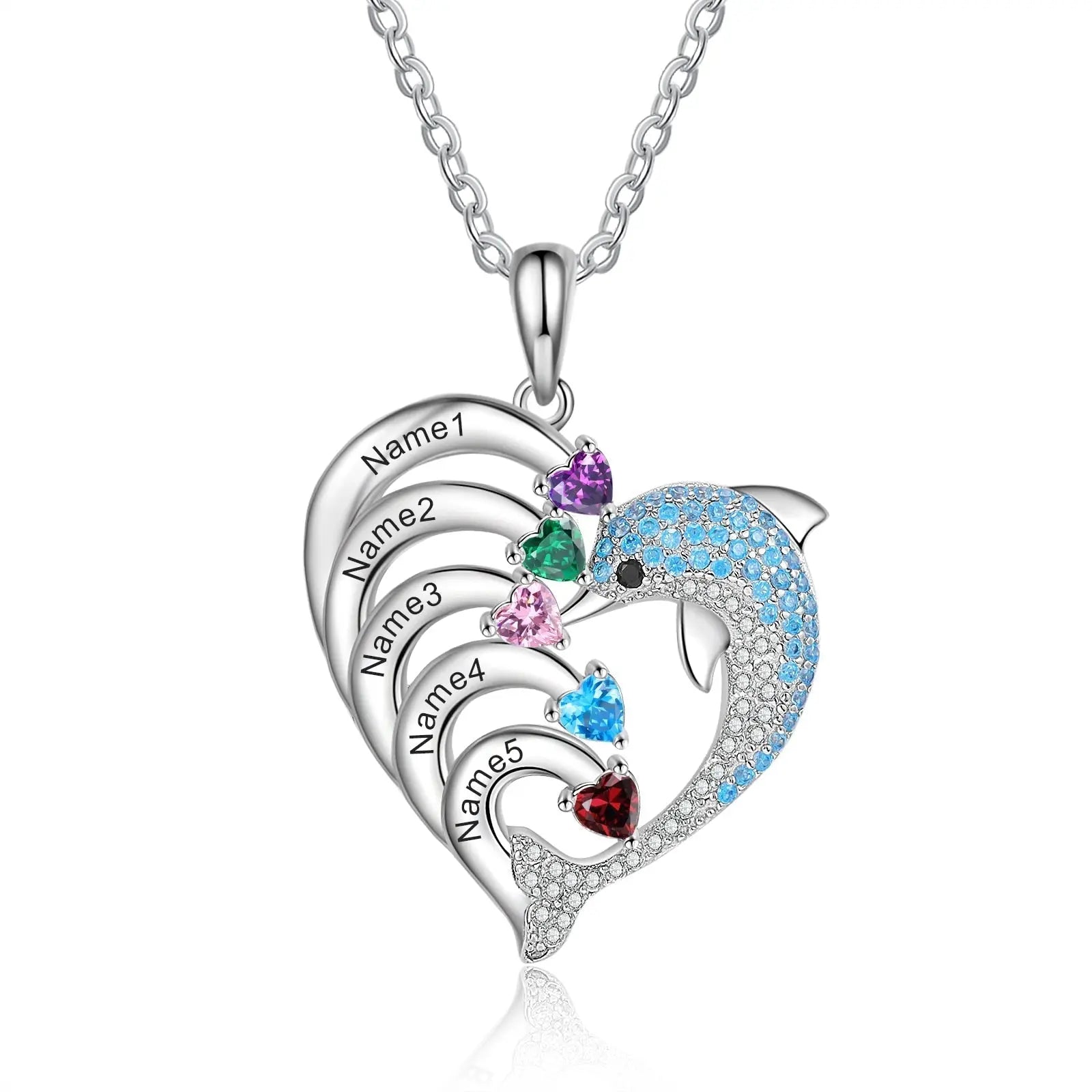Delicate Dolphin 2-8 Name Necklace Customized Heart Pendant - Blade & Thread