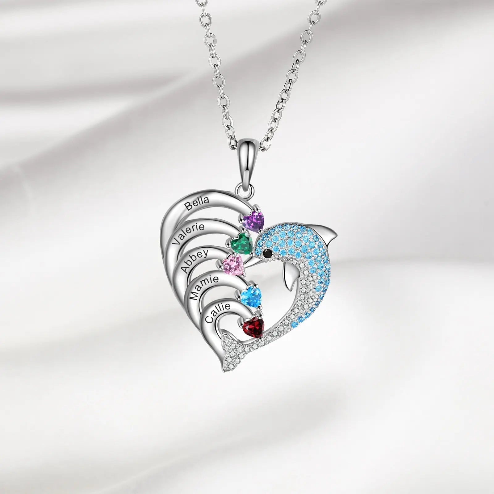 Delicate Dolphin 2-8 Name Necklace Customized Heart Pendant - Blade & Thread
