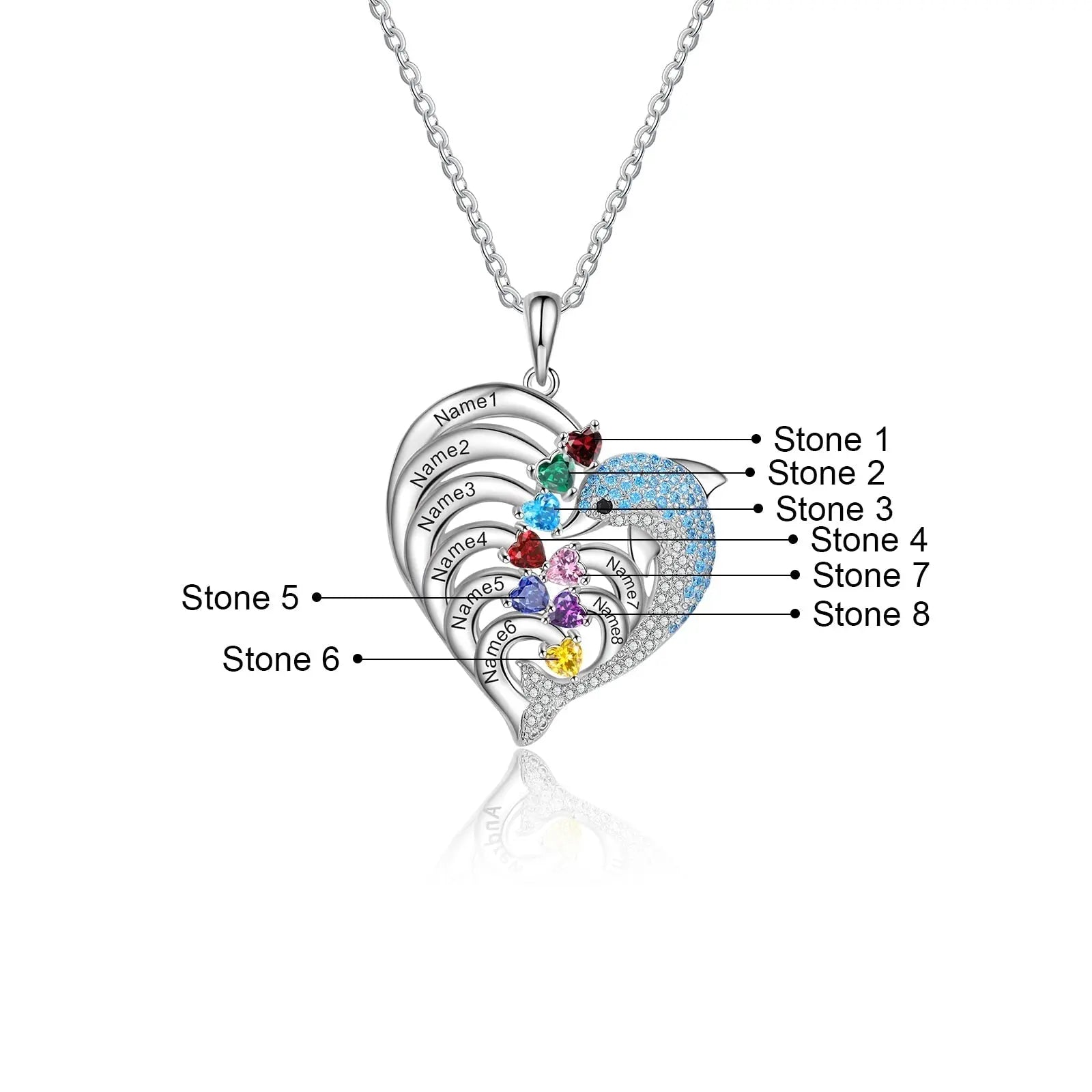Delicate Dolphin 2-8 Name Necklace Customized Heart Pendant - Blade & Thread