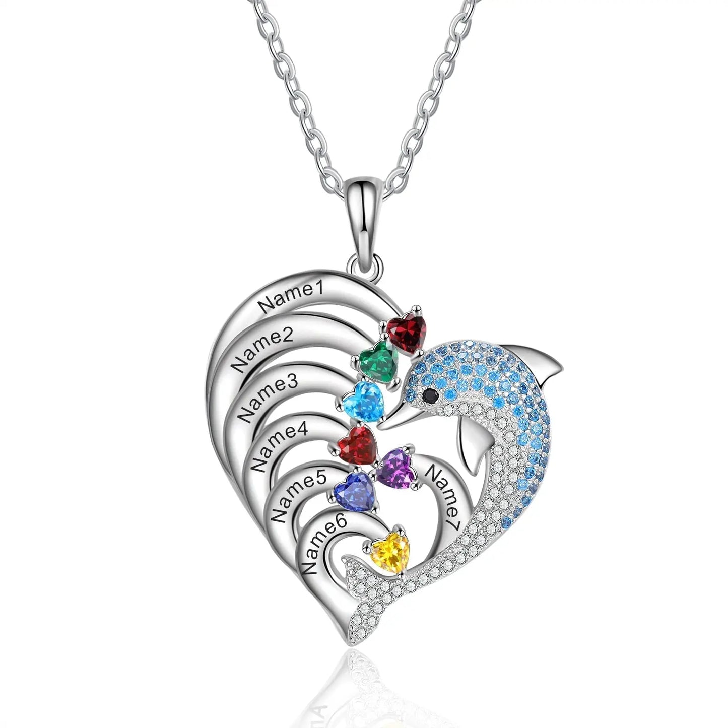 Delicate Dolphin 2-8 Name Necklace Customized Heart Pendant - Blade & Thread