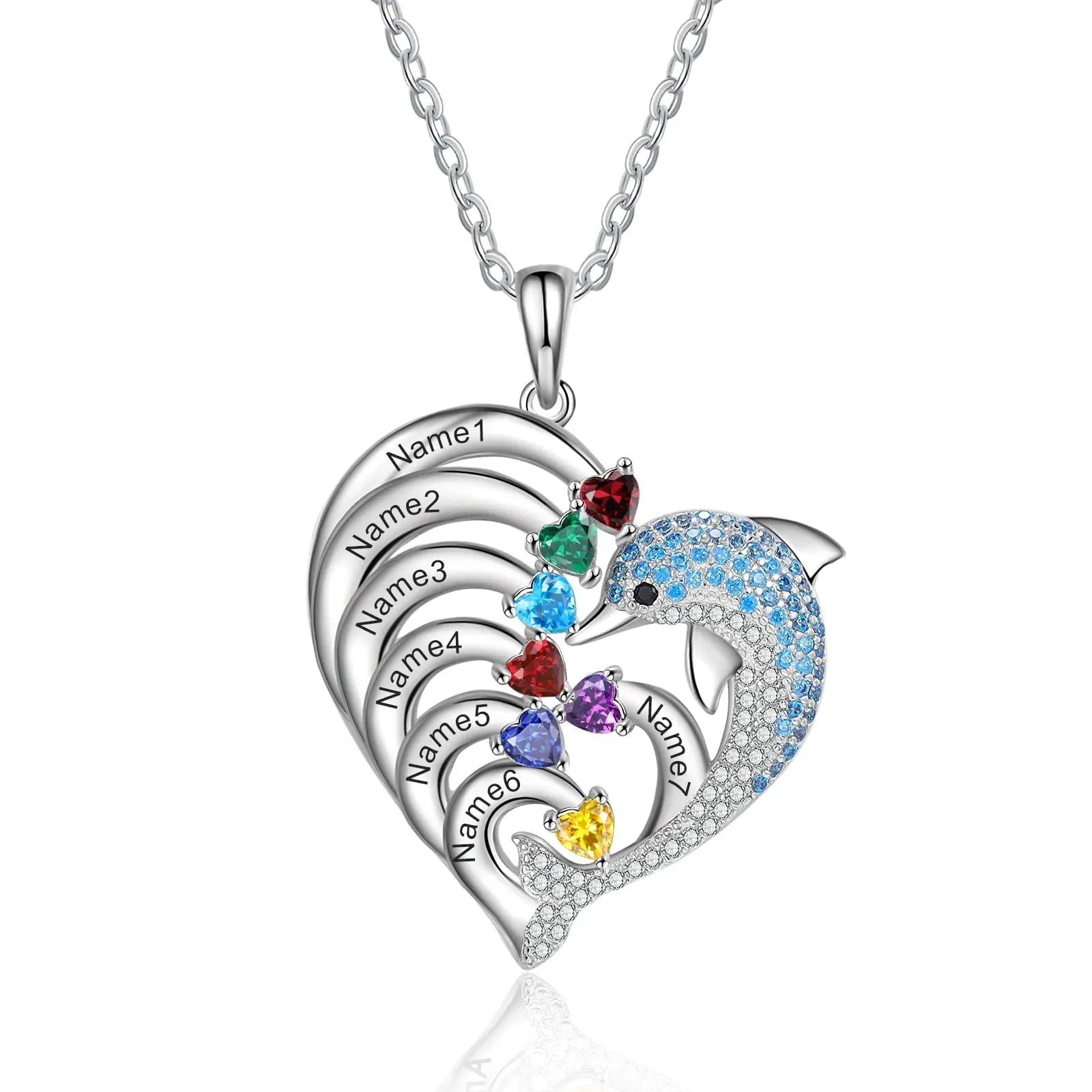Delicate Dolphin 2-8 Name Necklace Customized Heart Pendant - Blade & Thread