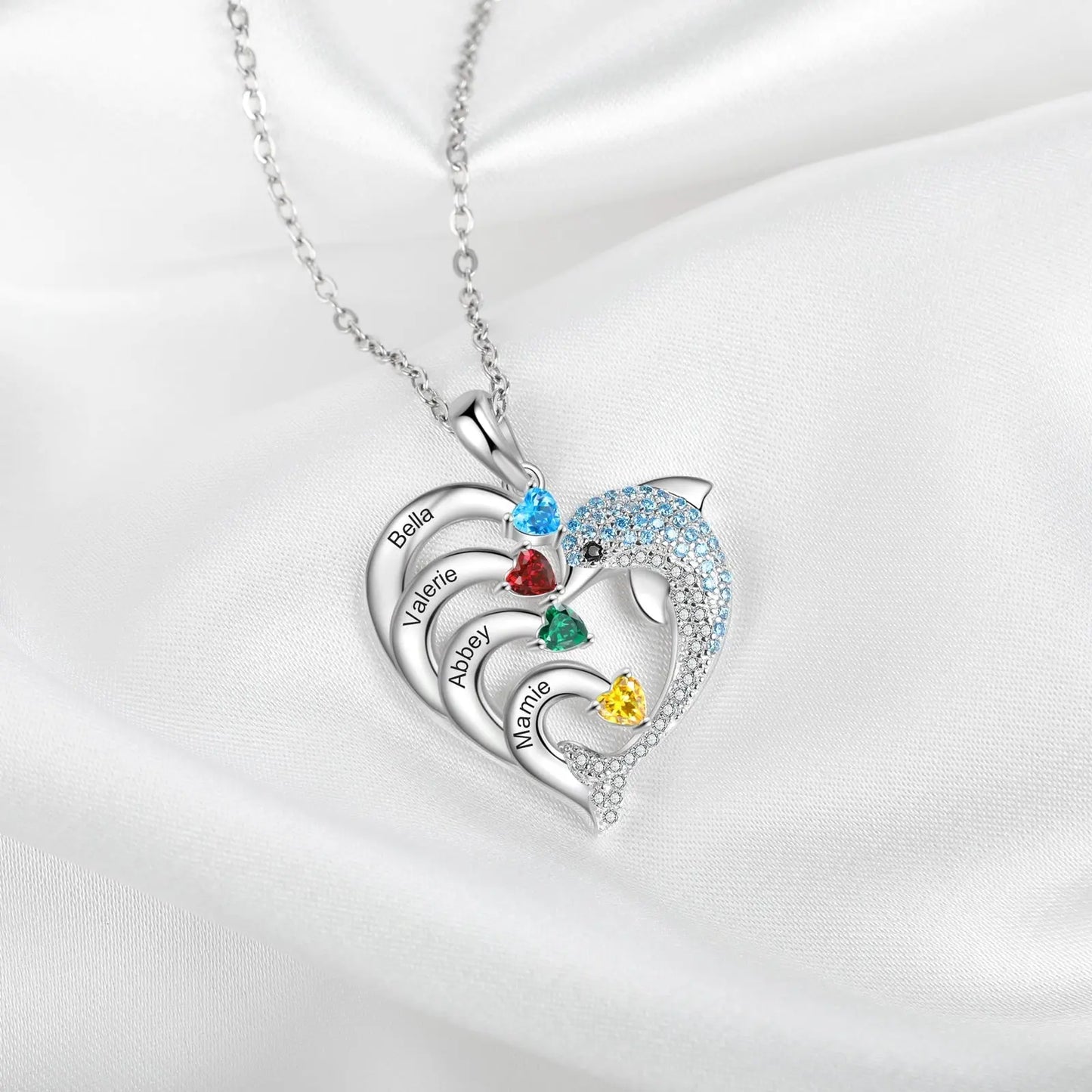 Delicate Dolphin 2-8 Name Necklace Customized Heart Pendant - Blade & Thread