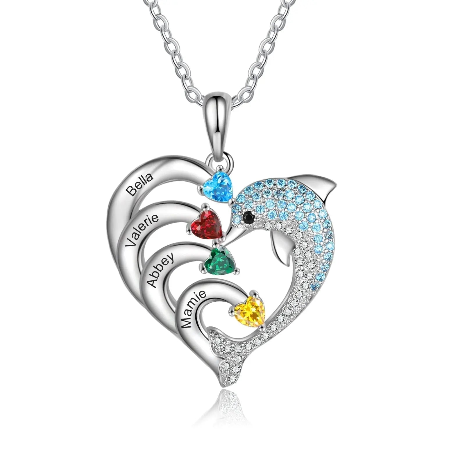 Delicate Dolphin 2-8 Name Necklace Customized Heart Pendant - Blade & Thread