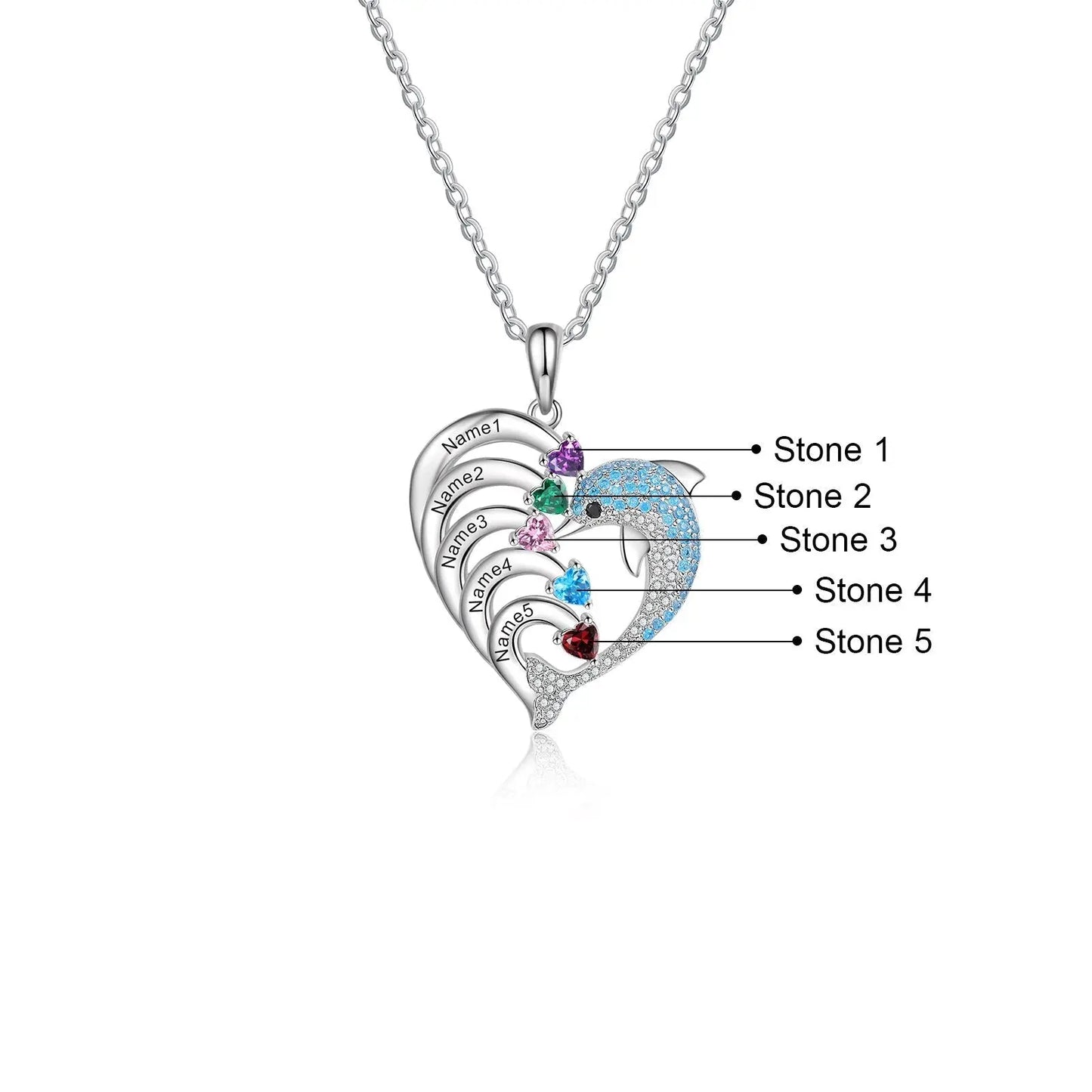 Delicate Dolphin 2-8 Name Necklace Customized Heart Pendant - Blade & Thread