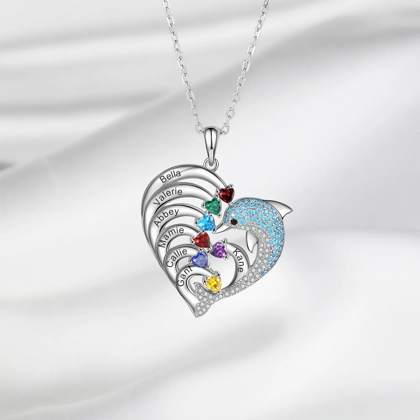 Delicate Dolphin 2-8 Name Necklace Customized Heart Pendant - Blade & Thread