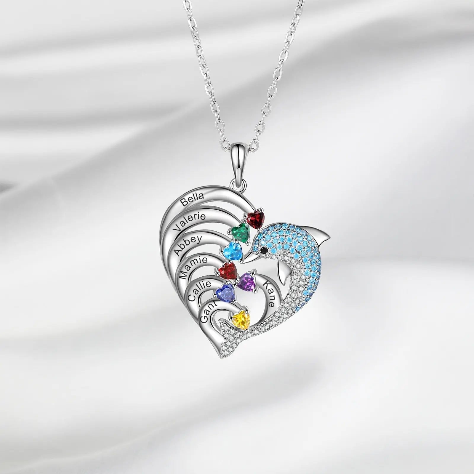 Delicate Dolphin 2-8 Name Necklace Customized Heart Pendant - Blade & Thread