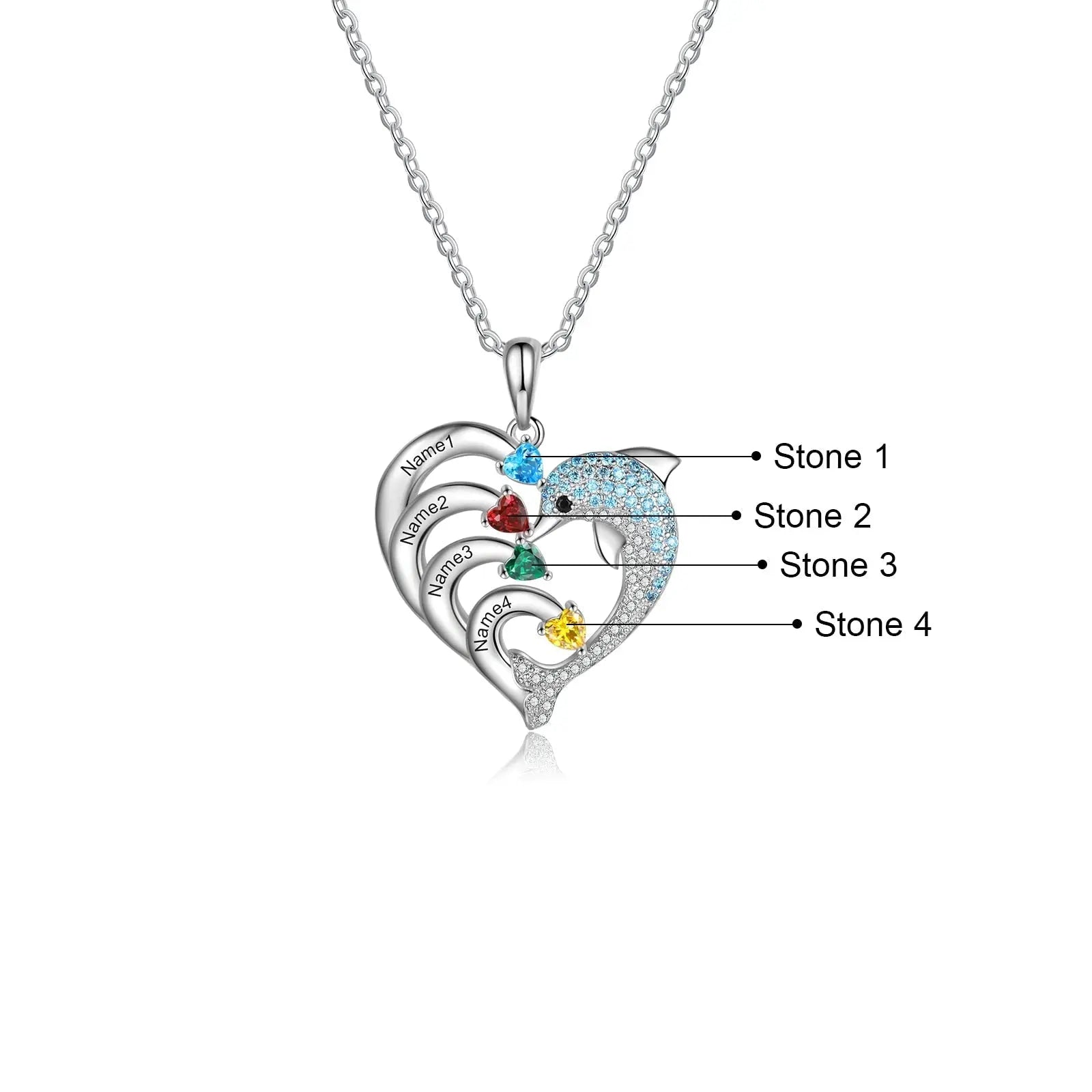 Delicate Dolphin 2-8 Name Necklace Customized Heart Pendant - Blade & Thread