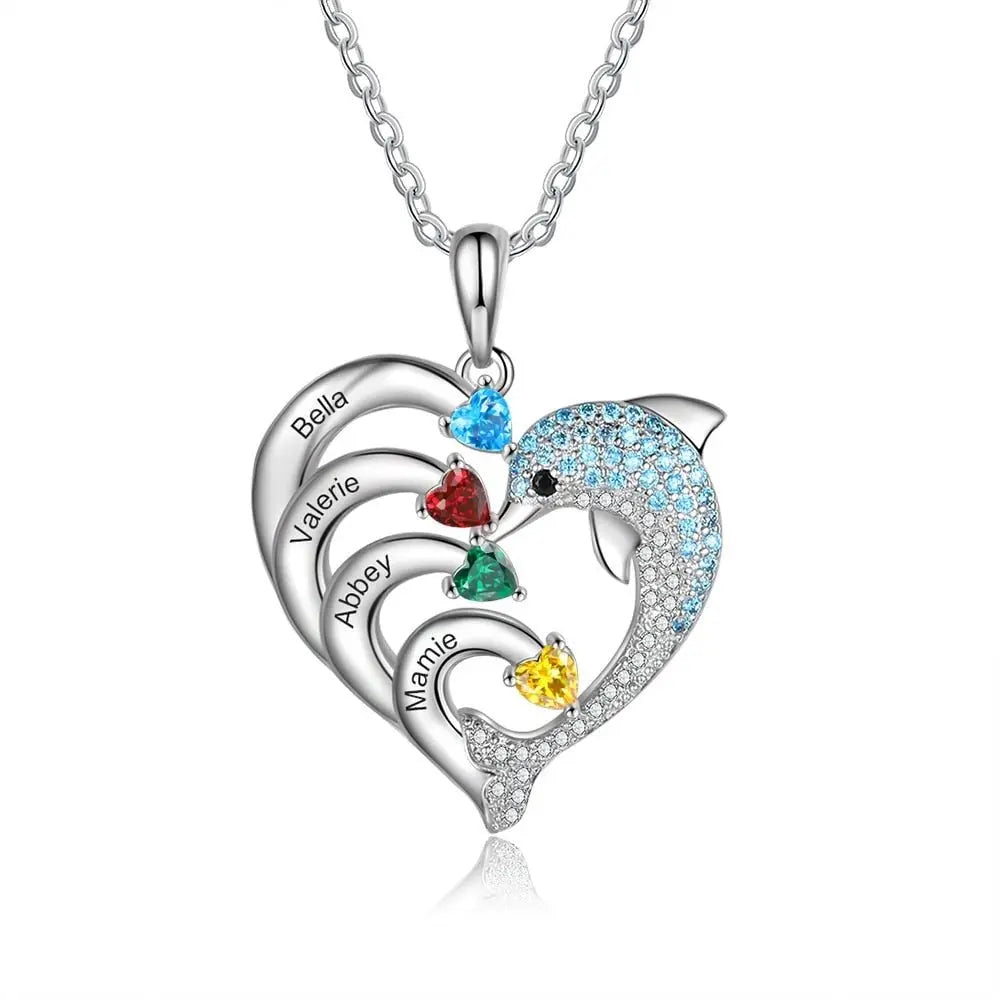 Delicate Dolphin 2-8 Name Necklace Customized Heart Pendant - Blade & Thread