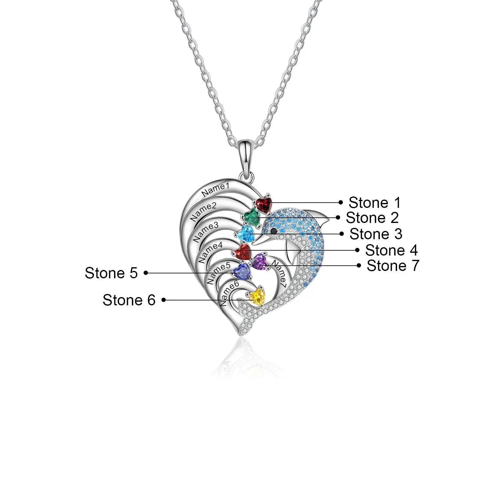 Delicate Dolphin 2-8 Name Necklace Customized Heart Pendant - Blade & Thread