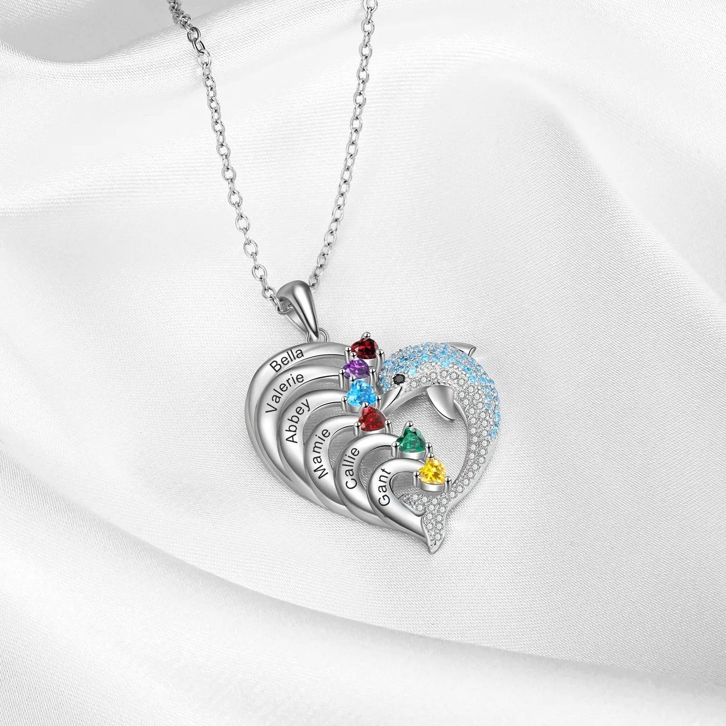 Delicate Dolphin 2-8 Name Necklace Customized Heart Pendant - Blade & Thread