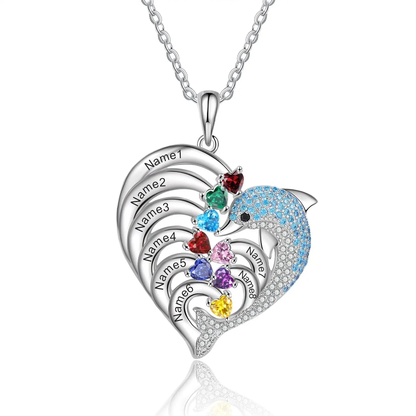 Delicate Dolphin 2-8 Name Necklace Customized Heart Pendant - Blade & Thread