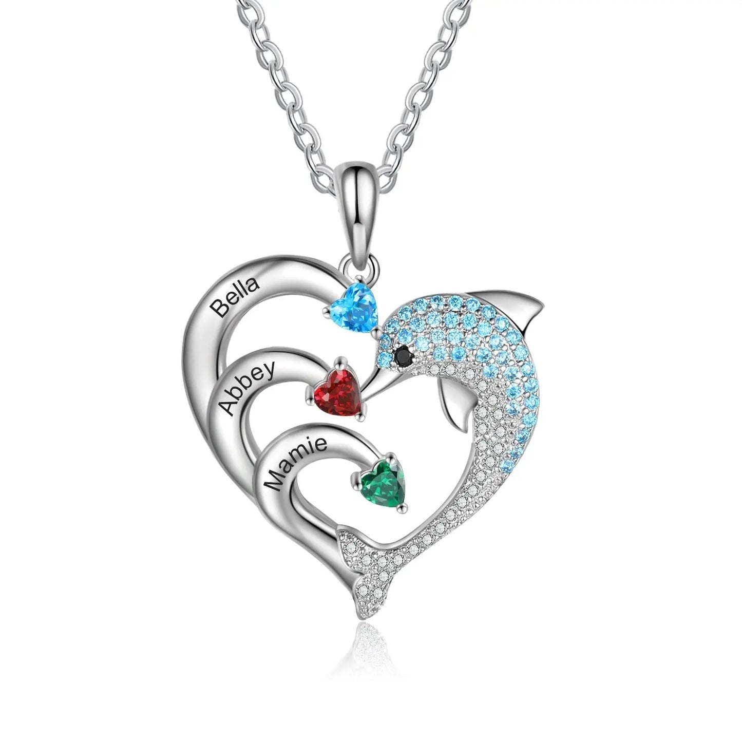 Delicate Dolphin 2-8 Name Necklace Customized Heart Pendant - Blade & Thread