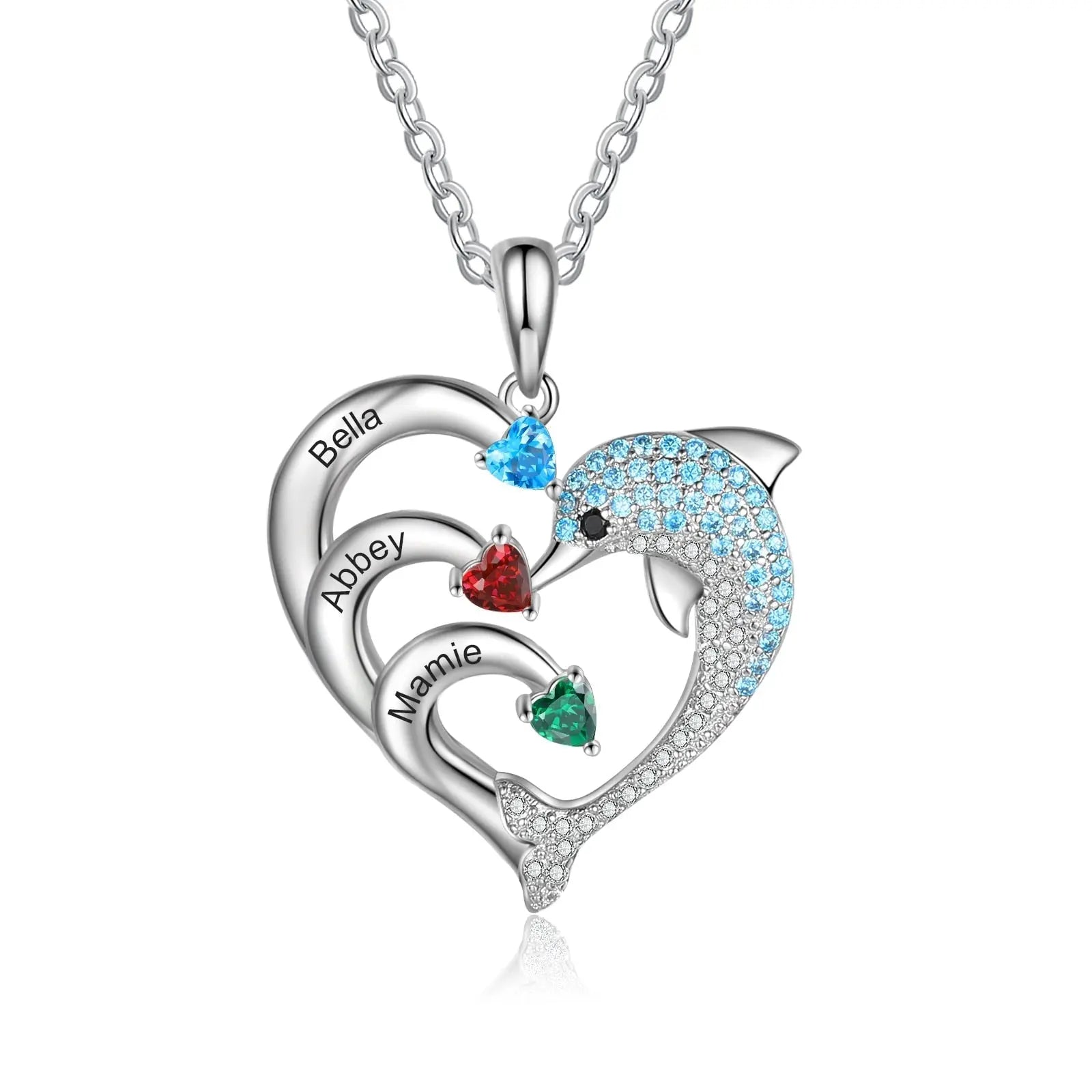 Delicate Dolphin 2-8 Name Necklace Customized Heart Pendant - Blade & Thread