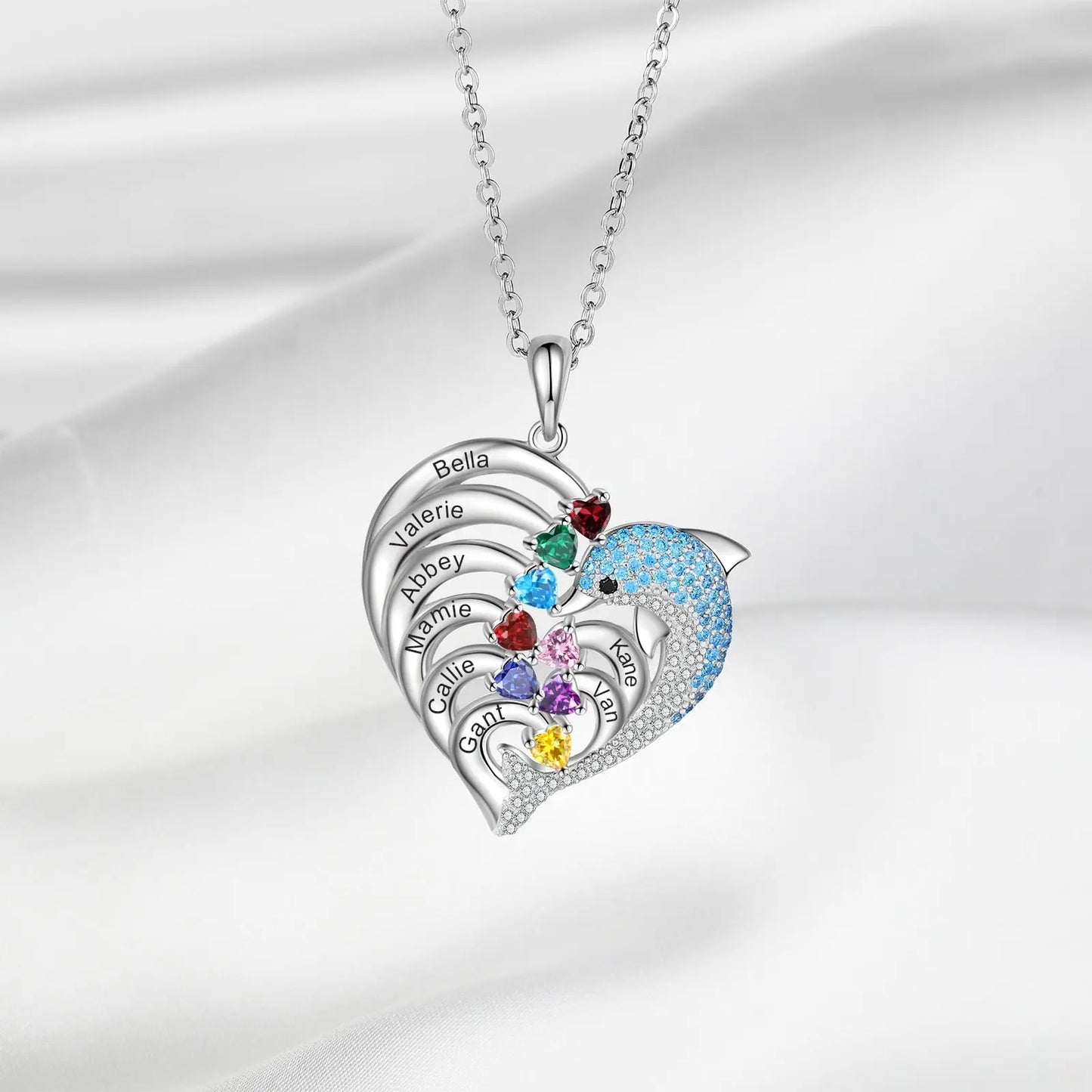 Delicate Dolphin 2-8 Name Necklace Customized Heart Pendant - Blade & Thread