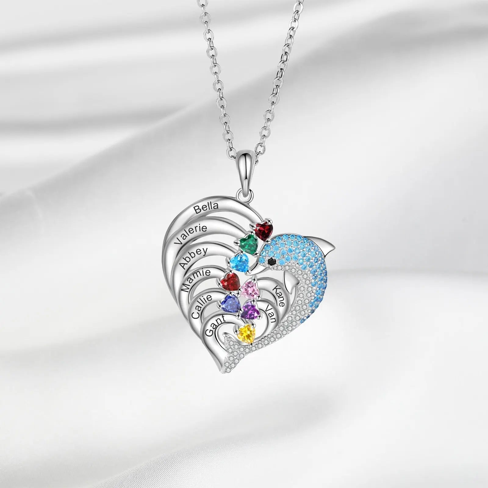 Delicate Dolphin 2-8 Name Necklace Customized Heart Pendant - Blade & Thread