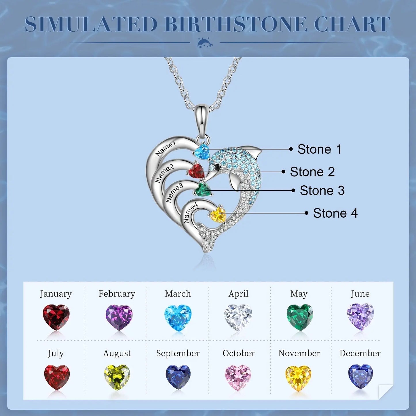 Delicate Dolphin 2-8 Name Necklace Customized Heart Pendant - Blade & Thread