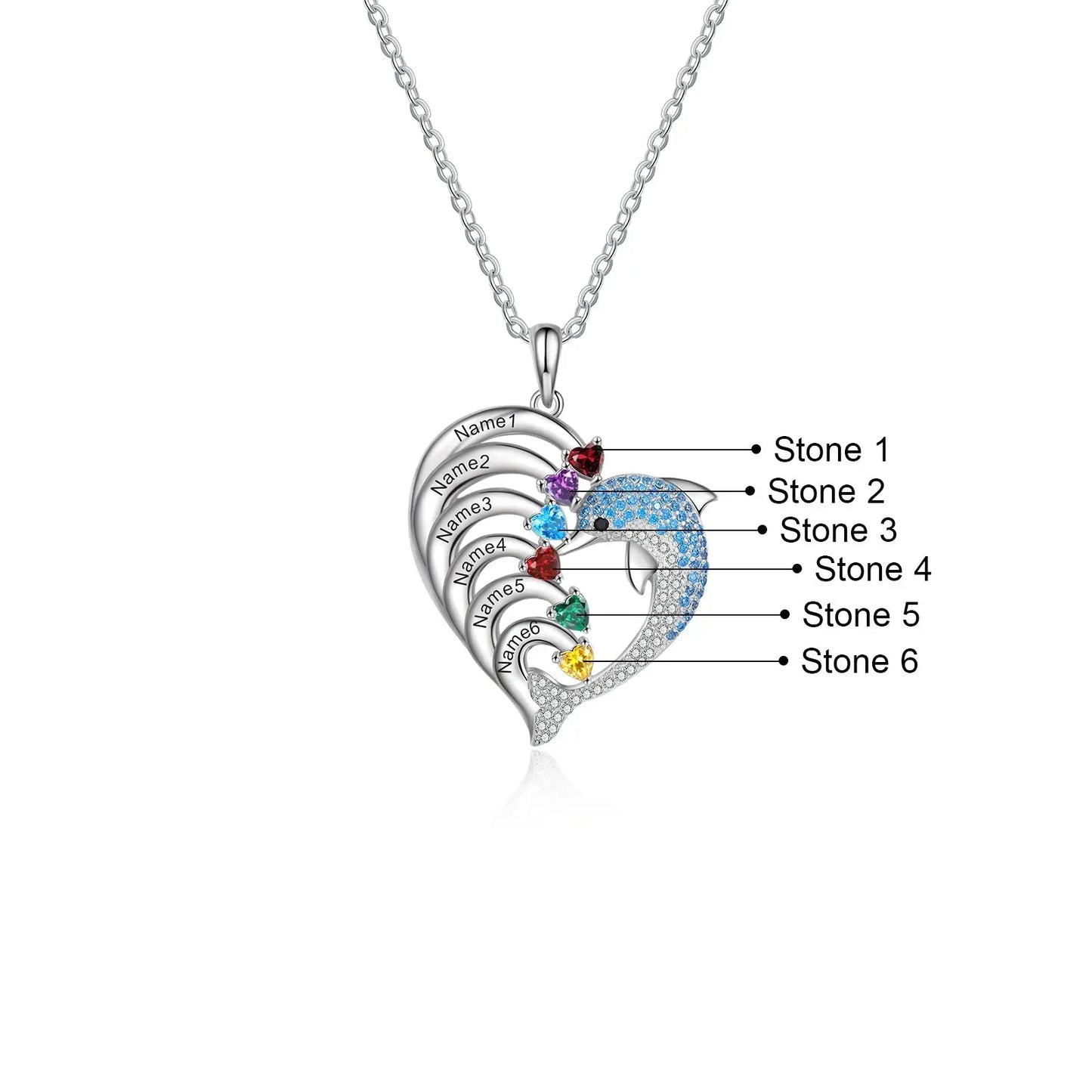 Delicate Dolphin 2-8 Name Necklace Customized Heart Pendant - Blade & Thread