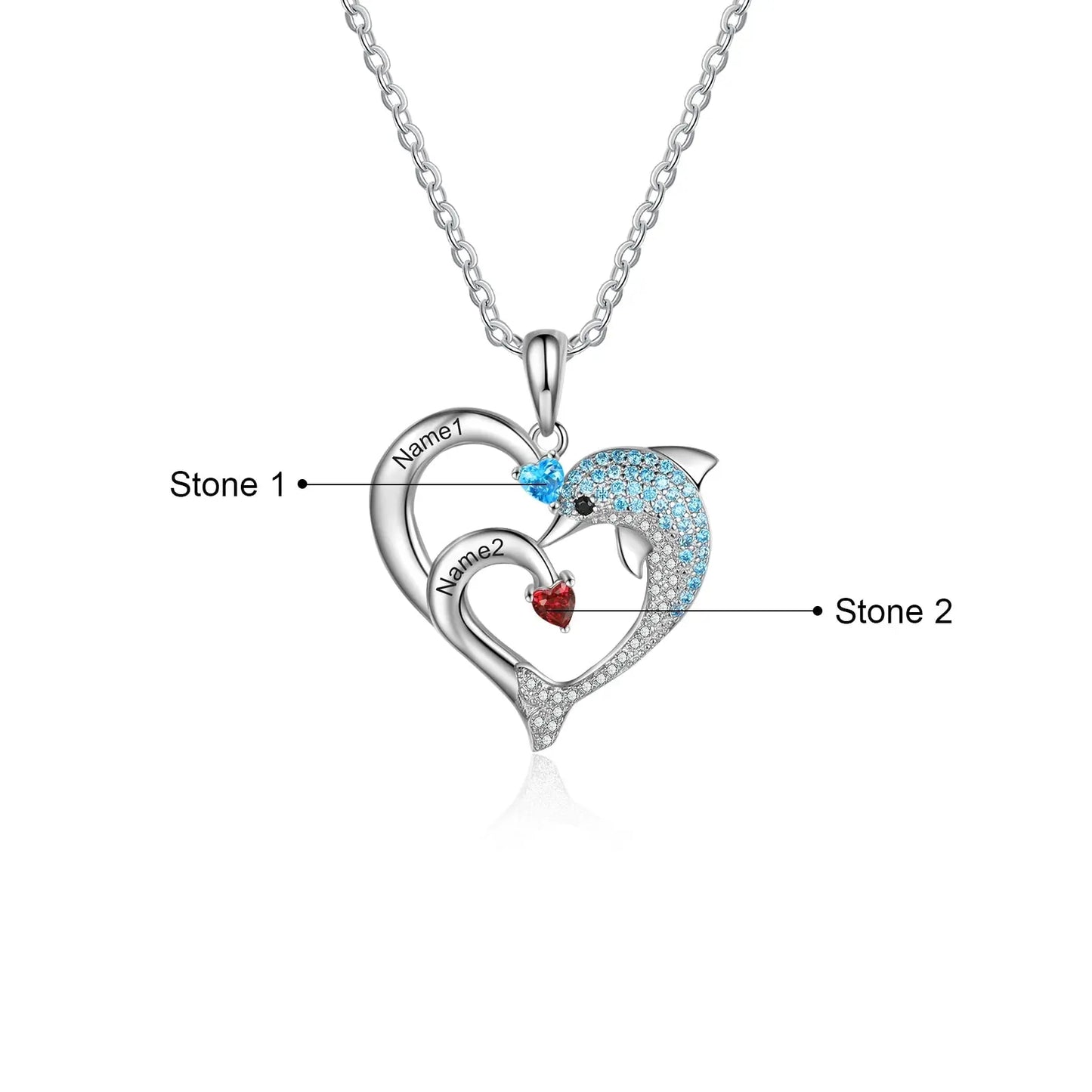Delicate Dolphin 2-8 Name Necklace Customized Heart Pendant - Blade & Thread