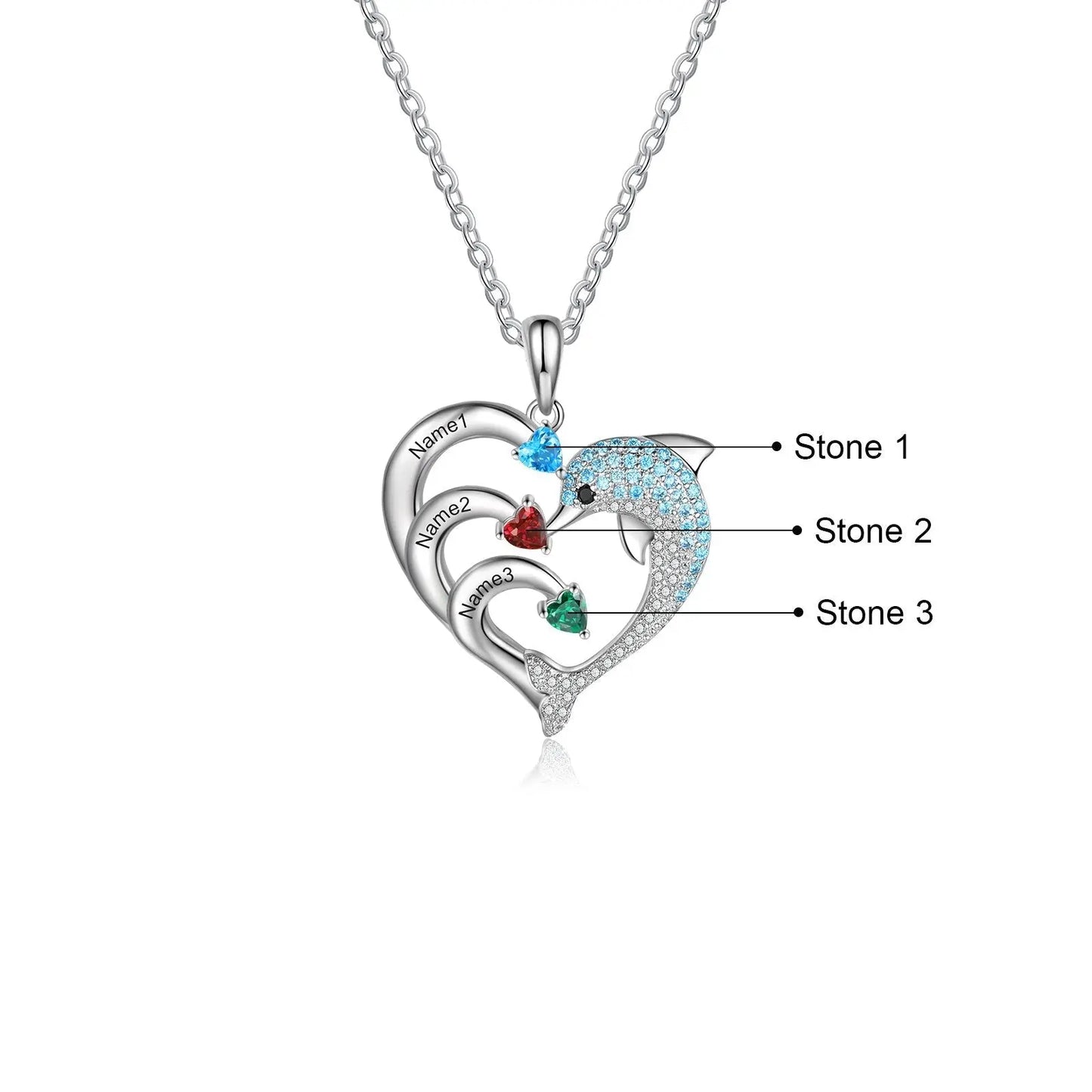 Delicate Dolphin 2-8 Name Necklace Customized Heart Pendant - Blade & Thread