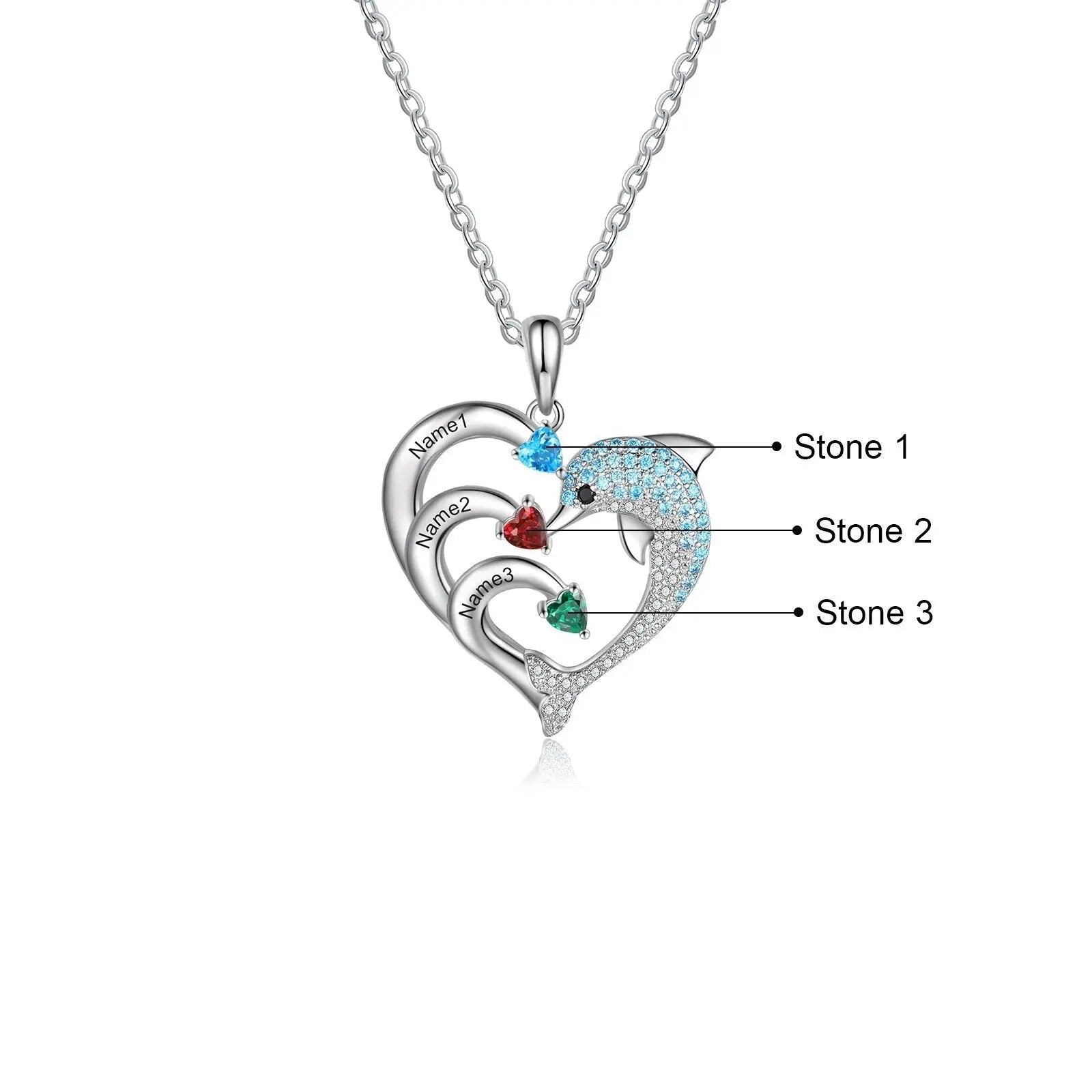 Delicate Dolphin 2-8 Name Necklace Customized Heart Pendant - Blade & Thread