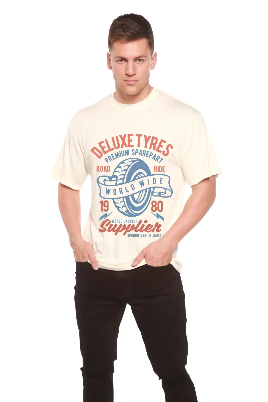 Deluxe Tyres Men's Bamboo Viscose/Organic Cotton Short Sleeve Graphic T-Shirt Spun Bamboo
