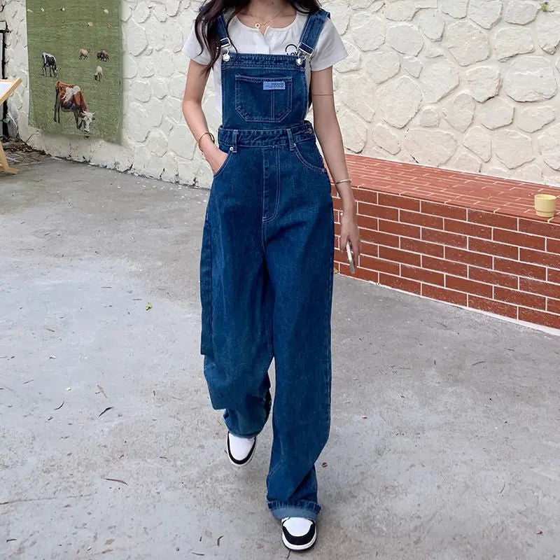 Denim Jumpsuit Women Baggy Jeans Jumpsuits High Waist Wide Leg Overalls Trousers - Blade & Thread
