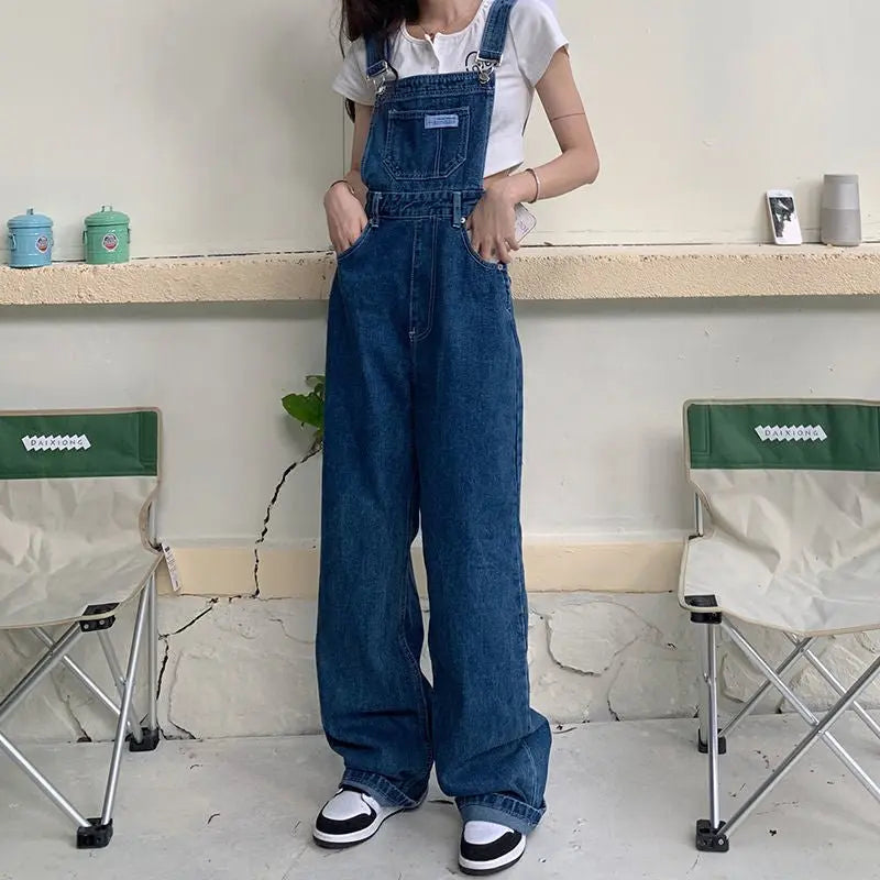 Denim Jumpsuit Women Baggy Jeans Jumpsuits High Waist Wide Leg Overalls Trousers - Blade & Thread
