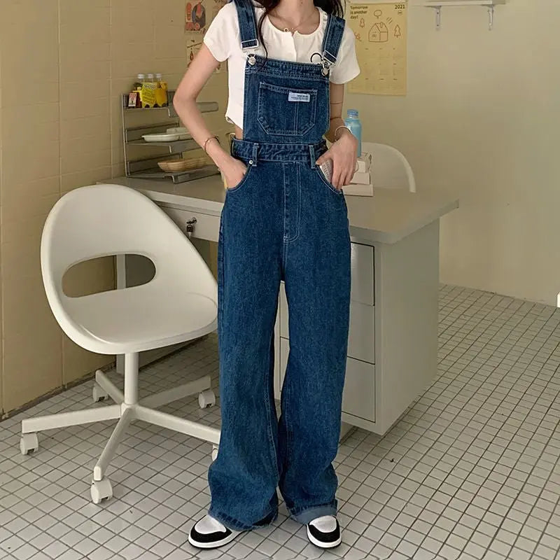 Denim Jumpsuit Women Baggy Jeans Jumpsuits High Waist Wide Leg Overalls Trousers - Blade & Thread