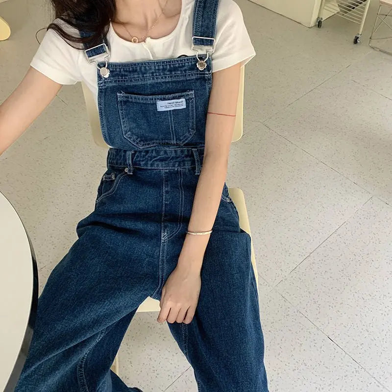 Denim Jumpsuit Women Baggy Jeans Jumpsuits High Waist Wide Leg Overalls Trousers - Blade & Thread