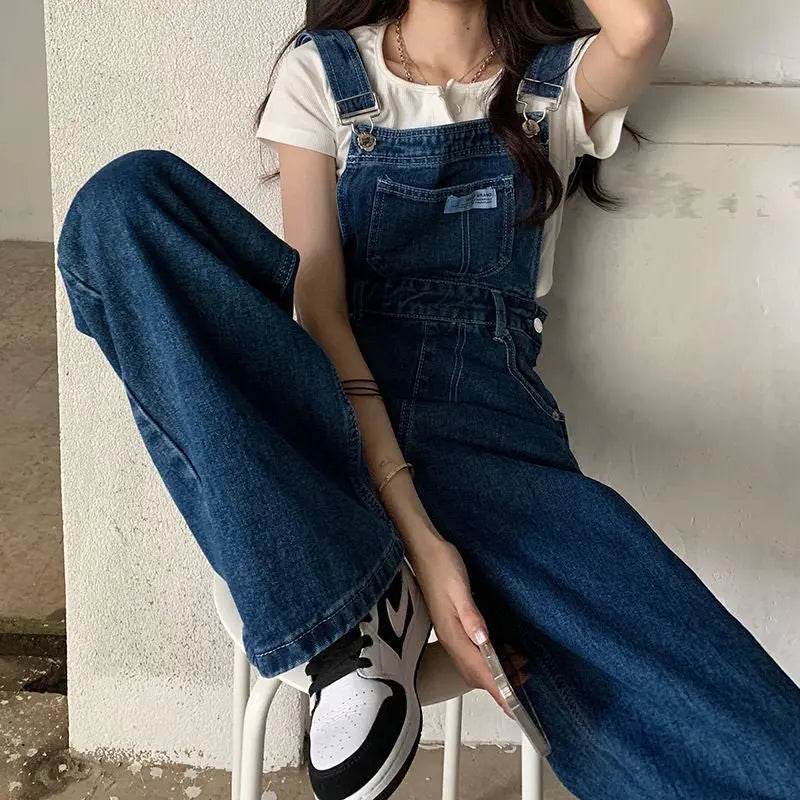 Denim Jumpsuit Women Baggy Jeans Jumpsuits High Waist Wide Leg Overalls Trousers - Blade & Thread
