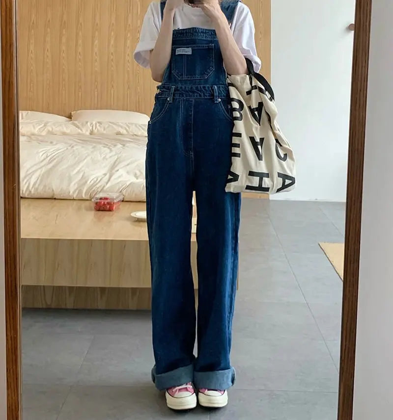 Denim Jumpsuit Women Baggy Jeans Jumpsuits High Waist Wide Leg Overalls Trousers - Blade & Thread