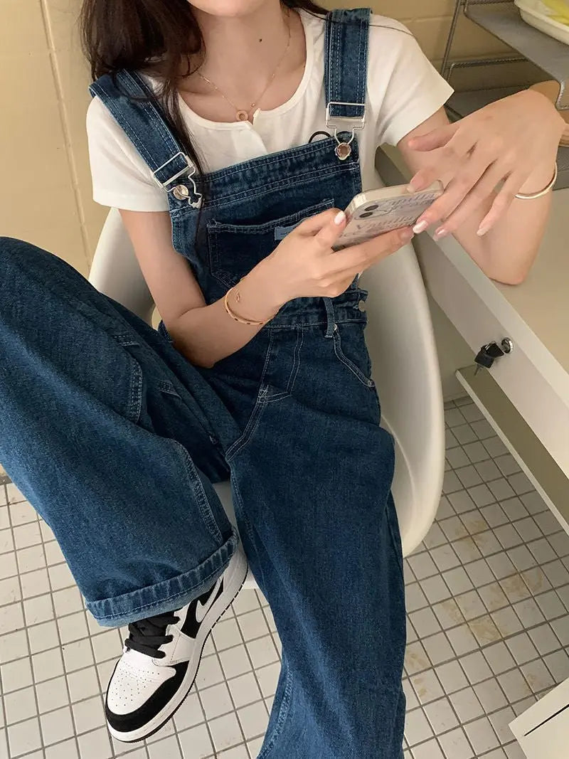 Denim Jumpsuit Women Baggy Jeans Jumpsuits High Waist Wide Leg Overalls Trousers - Blade & Thread