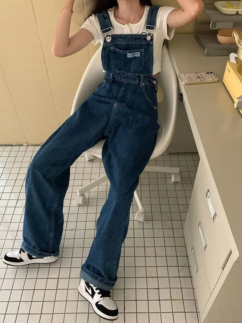 Denim Jumpsuit Women Baggy Jeans Jumpsuits High Waist Wide Leg Overalls Trousers - Blade & Thread