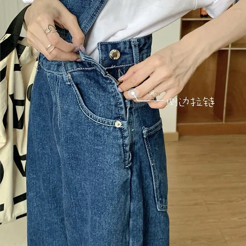 Denim Jumpsuit Women Baggy Jeans Jumpsuits High Waist Wide Leg Overalls Trousers - Blade & Thread