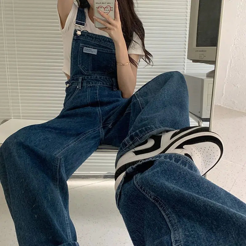 Denim Jumpsuit Women Baggy Jeans Jumpsuits High Waist Wide Leg Overalls Trousers - Blade & Thread