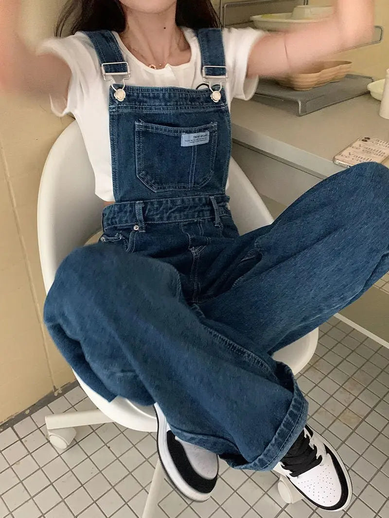 Denim Jumpsuit Women Baggy Jeans Jumpsuits High Waist Wide Leg Overalls Trousers - Blade & Thread