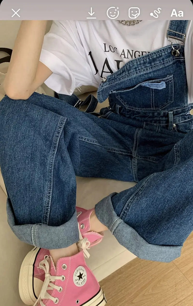 Denim Jumpsuit Women Baggy Jeans Jumpsuits High Waist Wide Leg Overalls Trousers - Blade & Thread