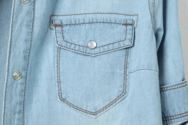 Denim Shirt Short Sleeve Womens Tops Chemise Femme Crop Tops - Blade & Thread