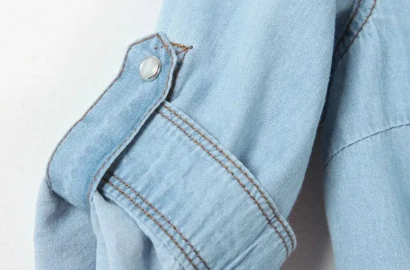 Denim Shirt Short Sleeve Womens Tops Chemise Femme Crop Tops - Blade & Thread